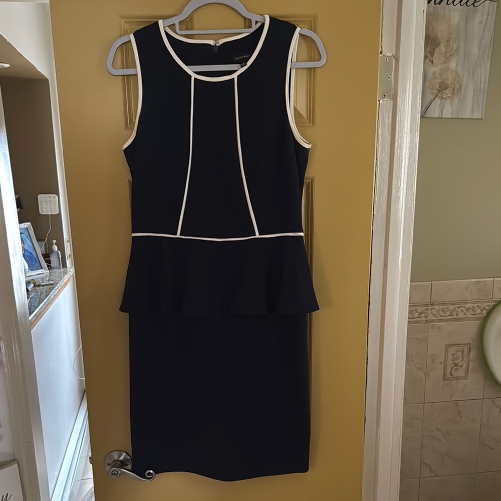 Spense Navy Blue Dress with White Trim